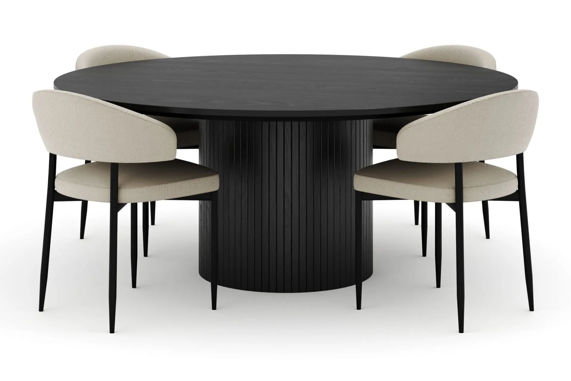 Bark Spisegrupper-Kopparbo Rundt Stort Spisebord 180 cm med 4 Sawako Stoler Svart