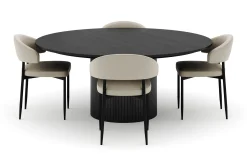 Bark Spisegrupper-Kopparbo Rundt Stort Spisebord 180 cm med 4 Sawako Stoler Svart