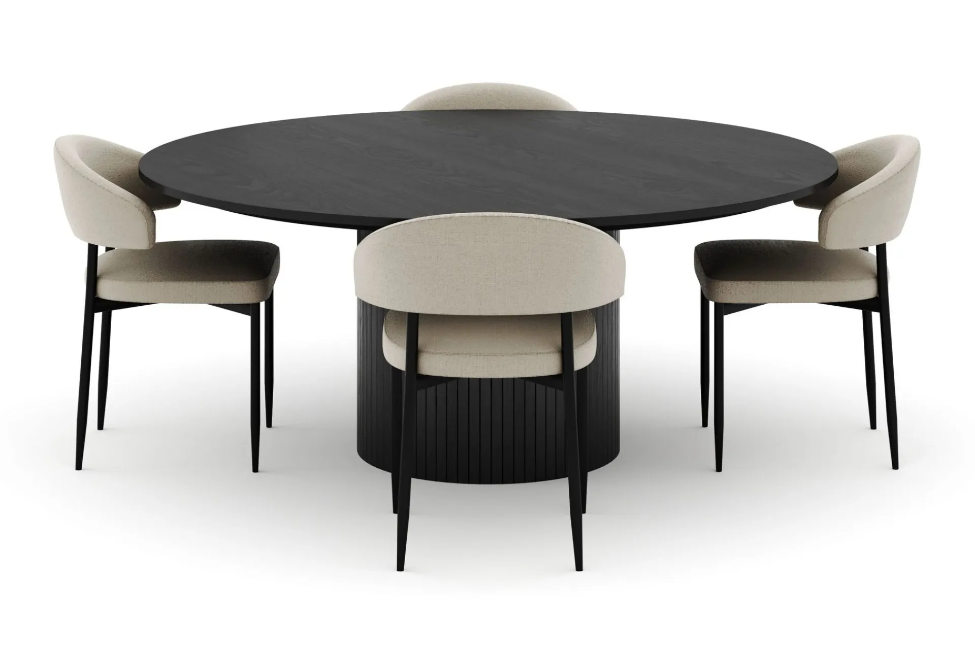 Bark Spisegrupper-Kopparbo Rundt Stort Spisebord 180 cm med 4 Sawako Stoler Svart
