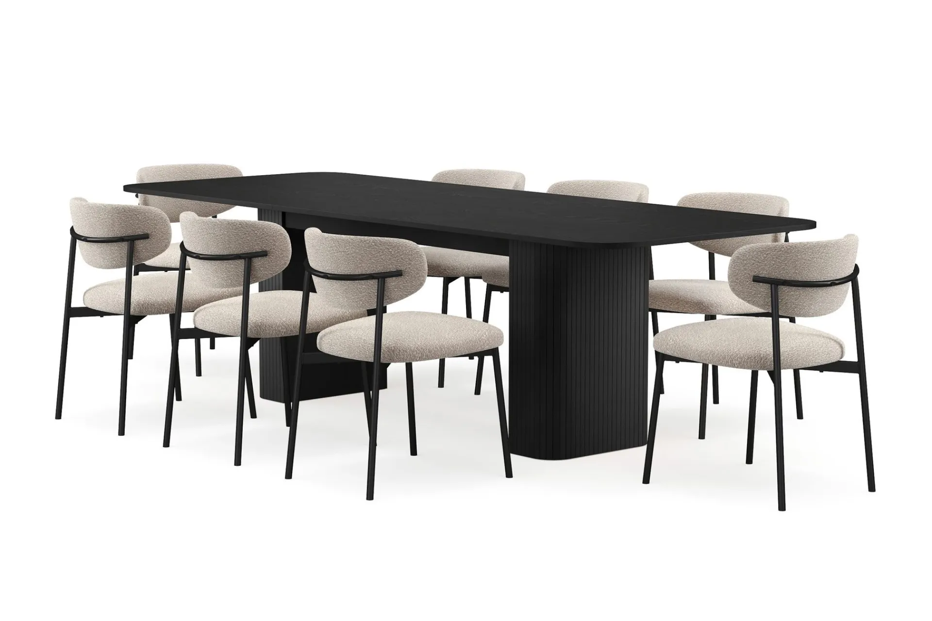 Bark Kopparbo Spisebord 200-260 cm Uttrekkbart med 8 Lucy Spisestoler