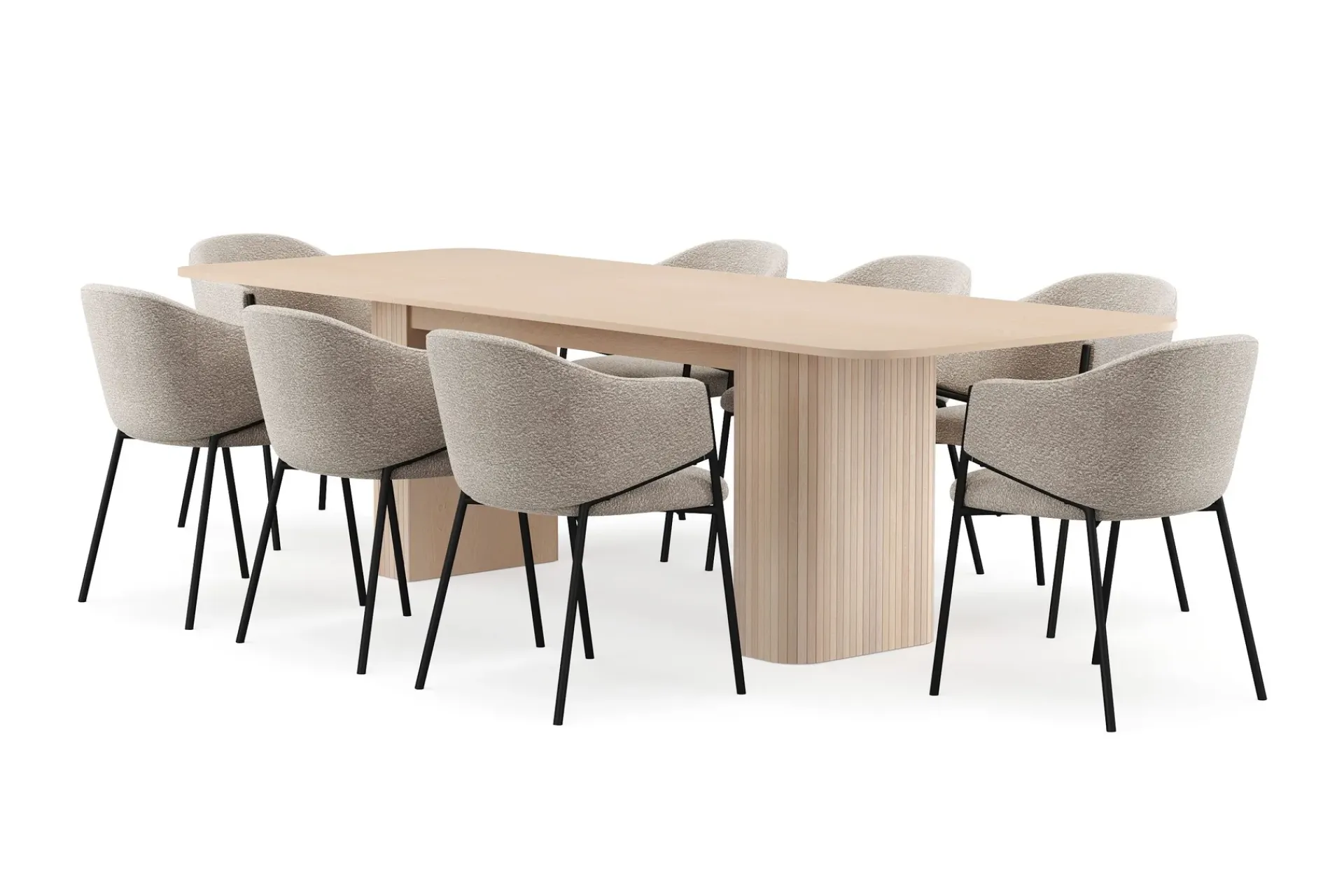Bark Kopparbo Spisebord 200-260 cm Uttrekkbart med ileggsplate med 8 Filip Spisestoler