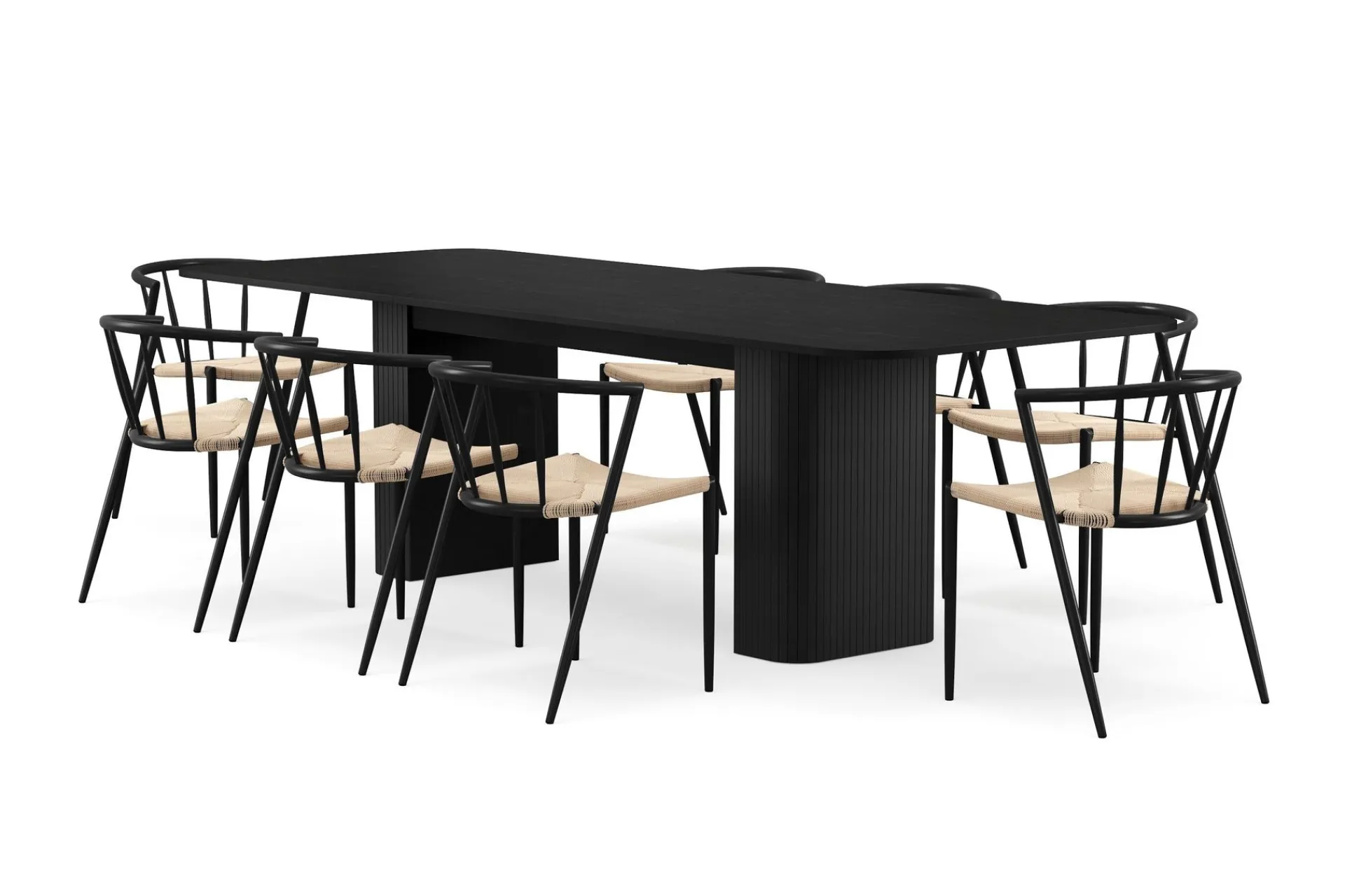 Bark Kopparbo Spisebord 200-260 cm Uttrekkbart med 8 Winston Spisestoler
