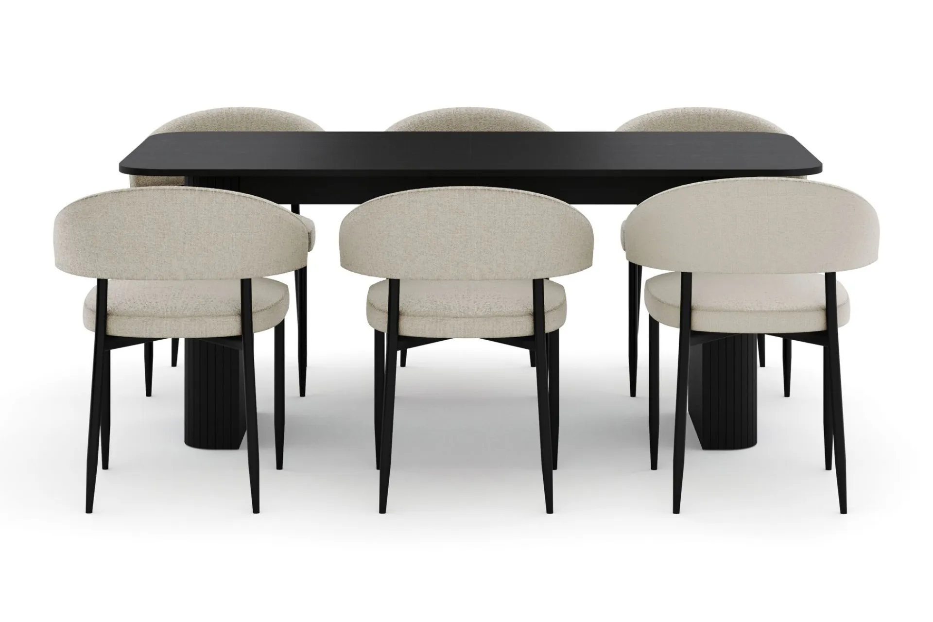 Bark Spisegrupper-Kopparbo Spisebord 180-240 cm Uttrekkbart med 6 Sawako Stoler Svart