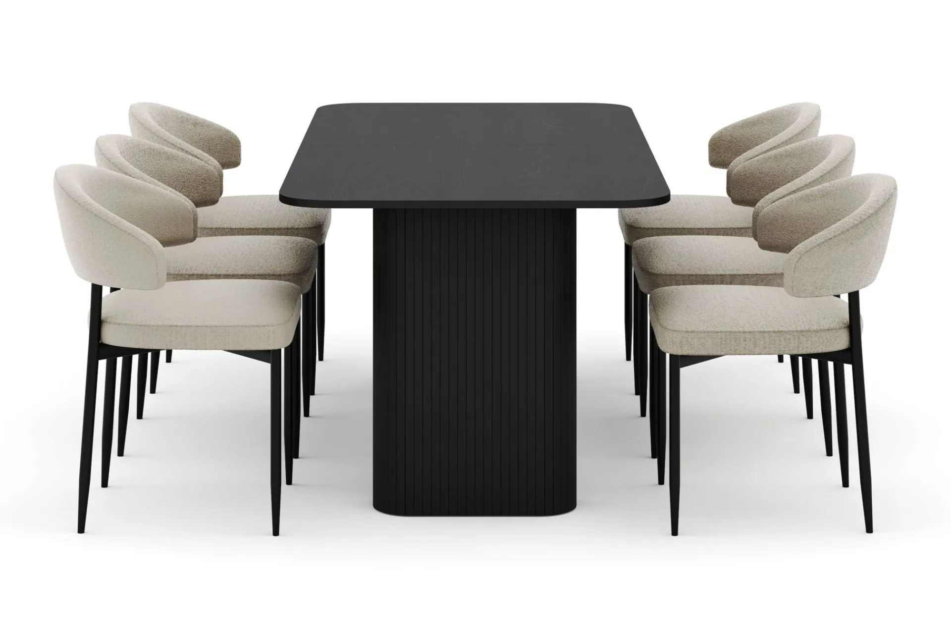 Bark Spisegrupper-Kopparbo Spisebord 180-240 cm Uttrekkbart med 6 Sawako Stoler Svart
