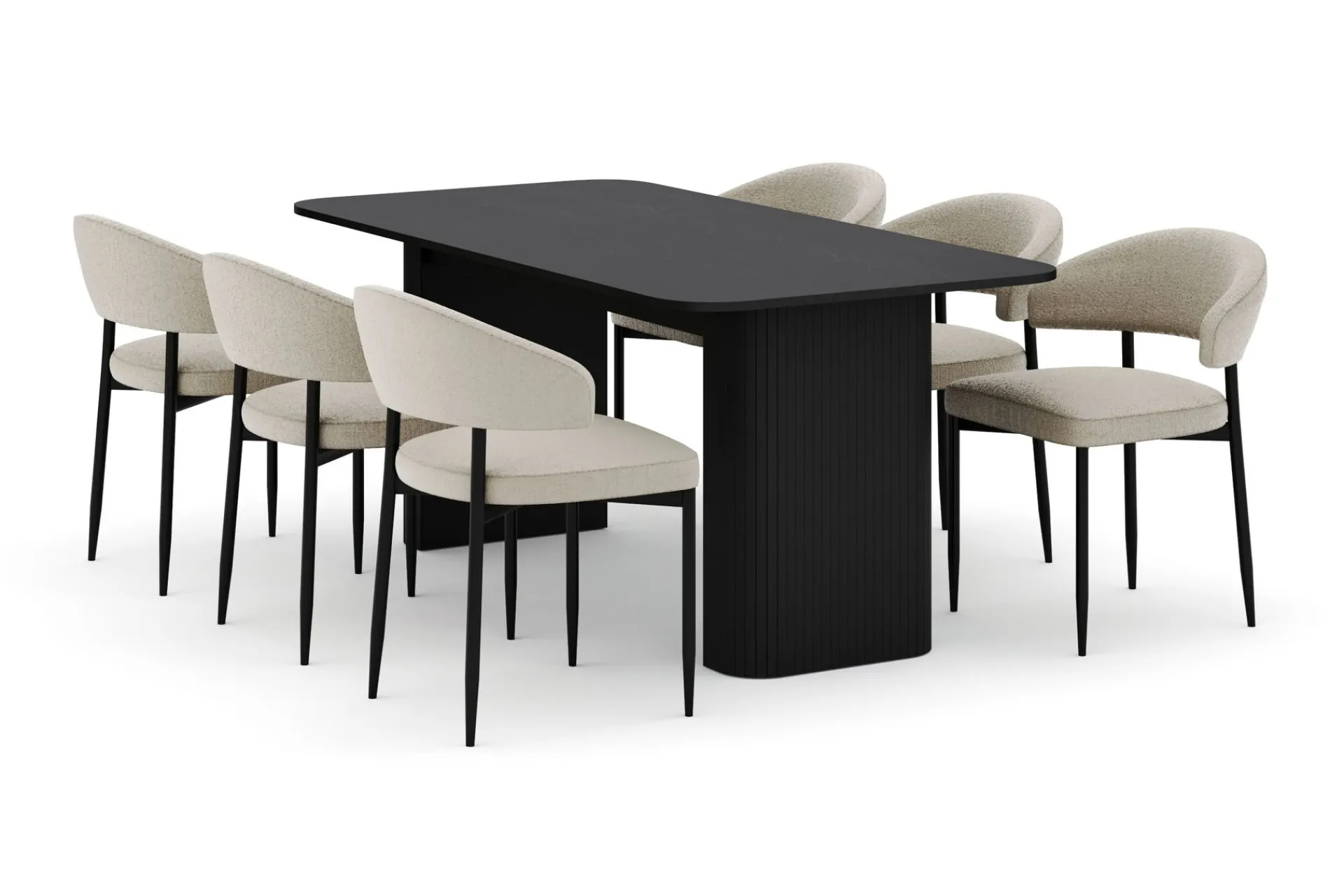 Bark Spisegrupper-Kopparbo Spisebord 180-240 cm Uttrekkbart med 6 Sawako Stoler Svart