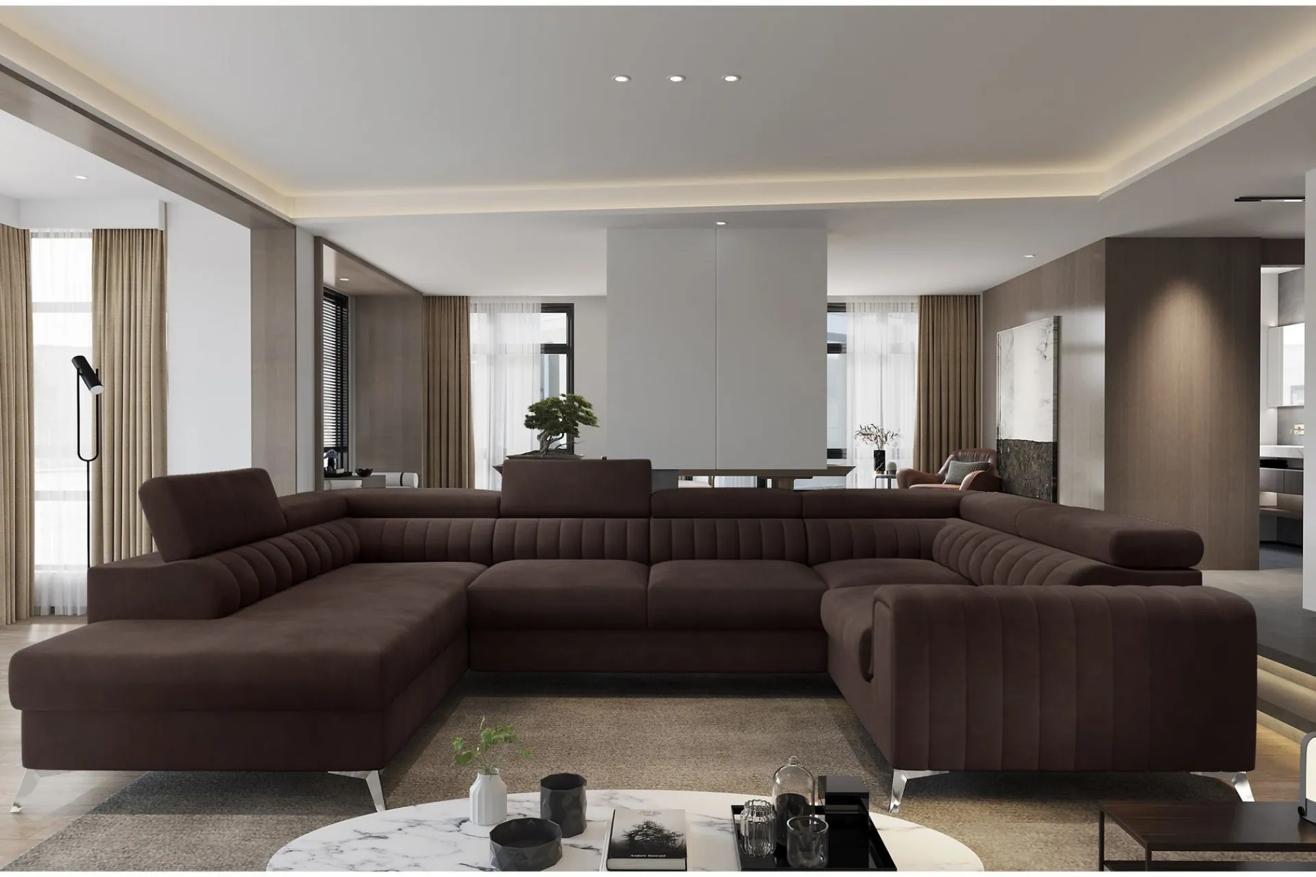 Velour Sofa & Fløyel Sofa-Kotori Hjørnesovesofa m. Sjeselong Brun