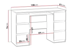 Kontorbord-Kubana Skrivebord 130 cm med Oppbevaringsskuffer Grey