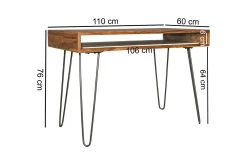 Wohnling Kontorbord-Langner Skrivebord 110 cm med Oppbevaring Hylle Tre/Natur
