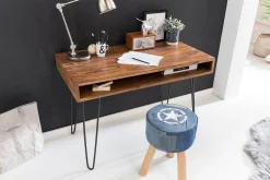 Wohnling Kontorbord-Langner Skrivebord 110 cm med Oppbevaring Hylle Tre/Natur