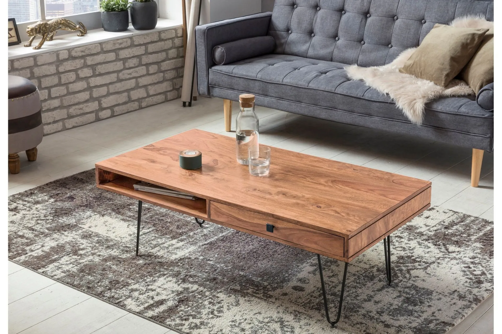 Wohnling Langner Sofabord 60 cm med Oppbevaring 2 Skuffer + Hyller