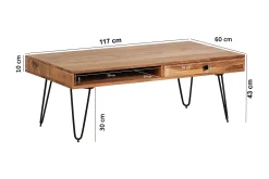 Wohnling Langner Sofabord 60 cm med Oppbevaring 2 Skuffer + Hyller