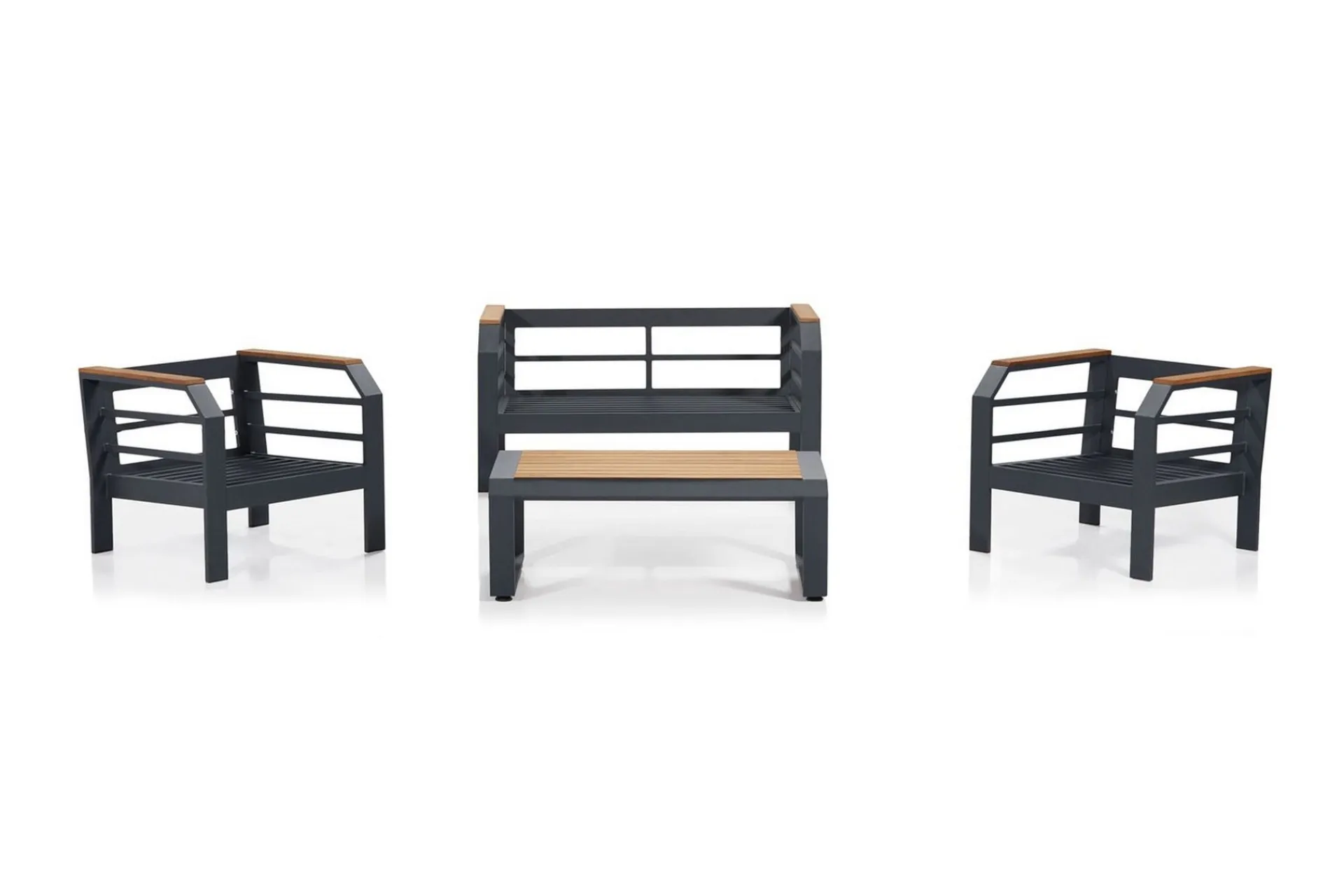 Cafesett|Balkonggrupper-Lassento Cafésett 137 cm + 2-seters Sofa + 2 Lenestoler Svart,Grey