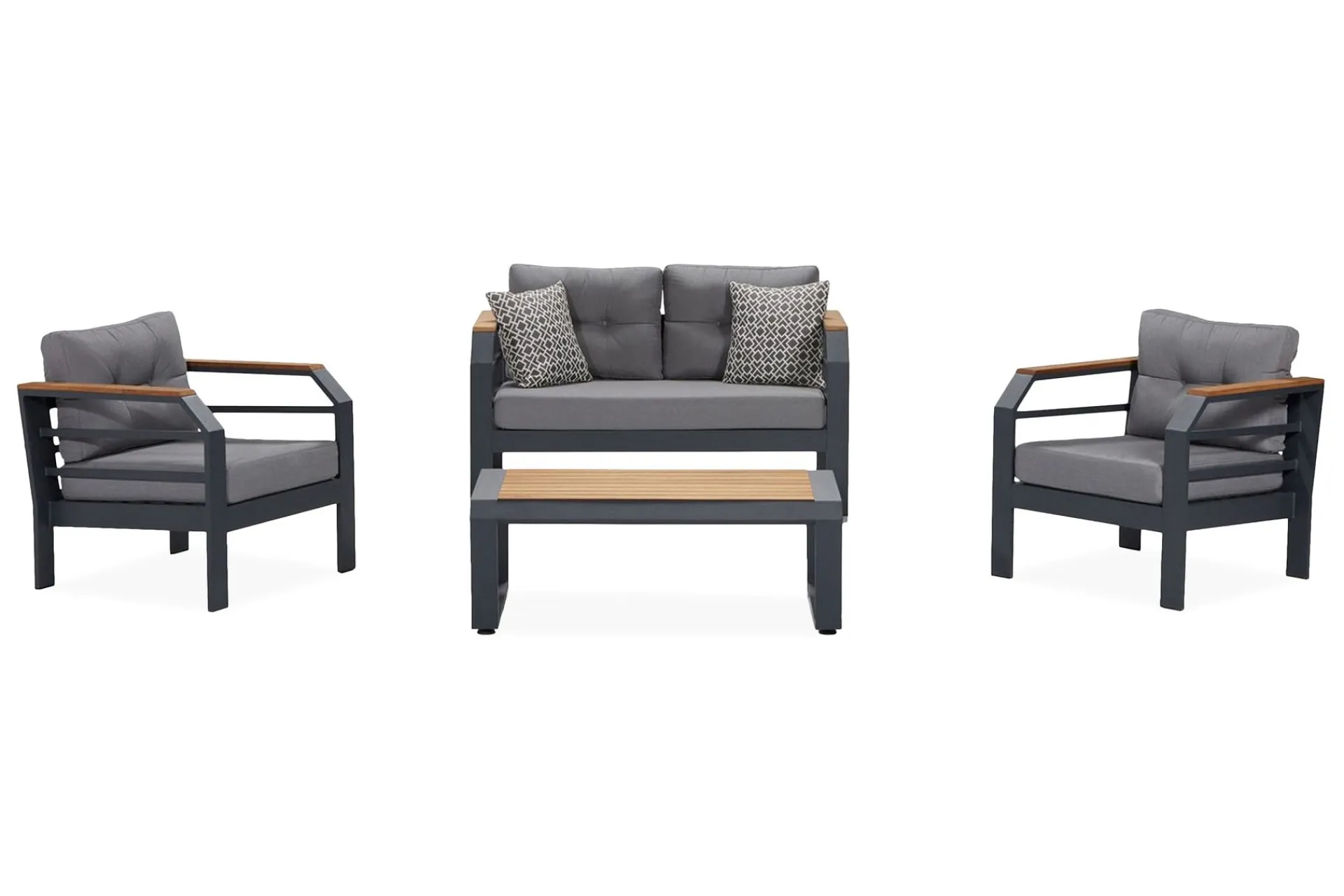 Cafesett|Balkonggrupper-Lassento Cafésett 137 cm + 2-seters Sofa + 2 Lenestoler Svart,Grey