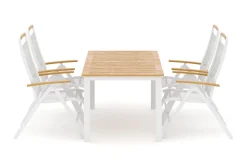 deNoord Las Vegas utendørs spisegruppe, uttrekkbar 152–210x90 cm med 4 Las Vegas regulerbare stoler