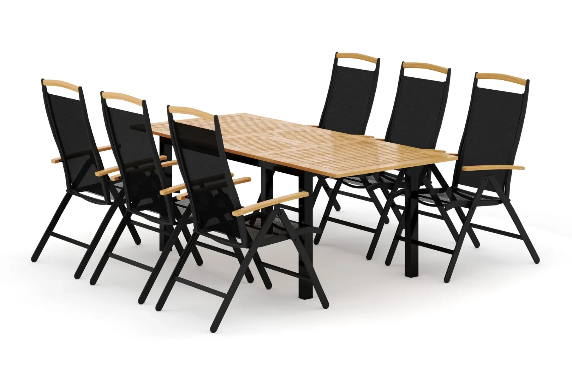 deNoord Spisegrupper Hage-Las Vegas utendørs spisegruppe, uttrekkbar 152–210x90 cm med 6 Las Vegas regulerbare stoler