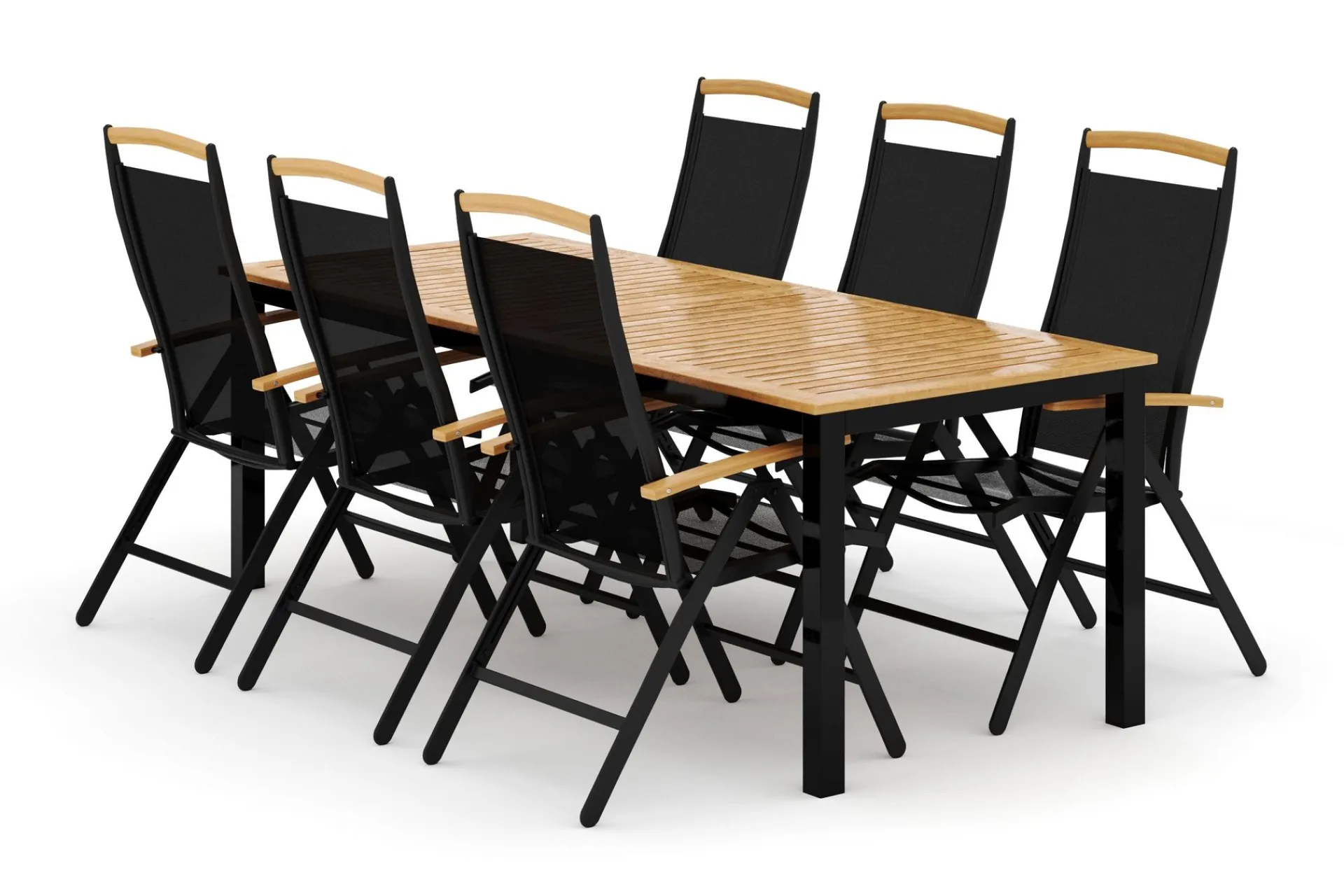 deNoord Spisegrupper Hage-Las Vegas utendørs spisegruppe, uttrekkbar 220x280x100 cm med 6 Las Vegas regulerbare stoler