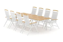 deNoord Las Vegas utendørs spisegruppe, uttrekkbar 220x280x100 cm med 8 Las Vegas regulerbare stoler