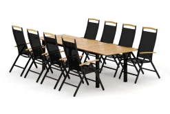 deNoord Las Vegas utendørs spisegruppe, uttrekkbar 220x280x100 cm med 8 Las Vegas regulerbare stoler