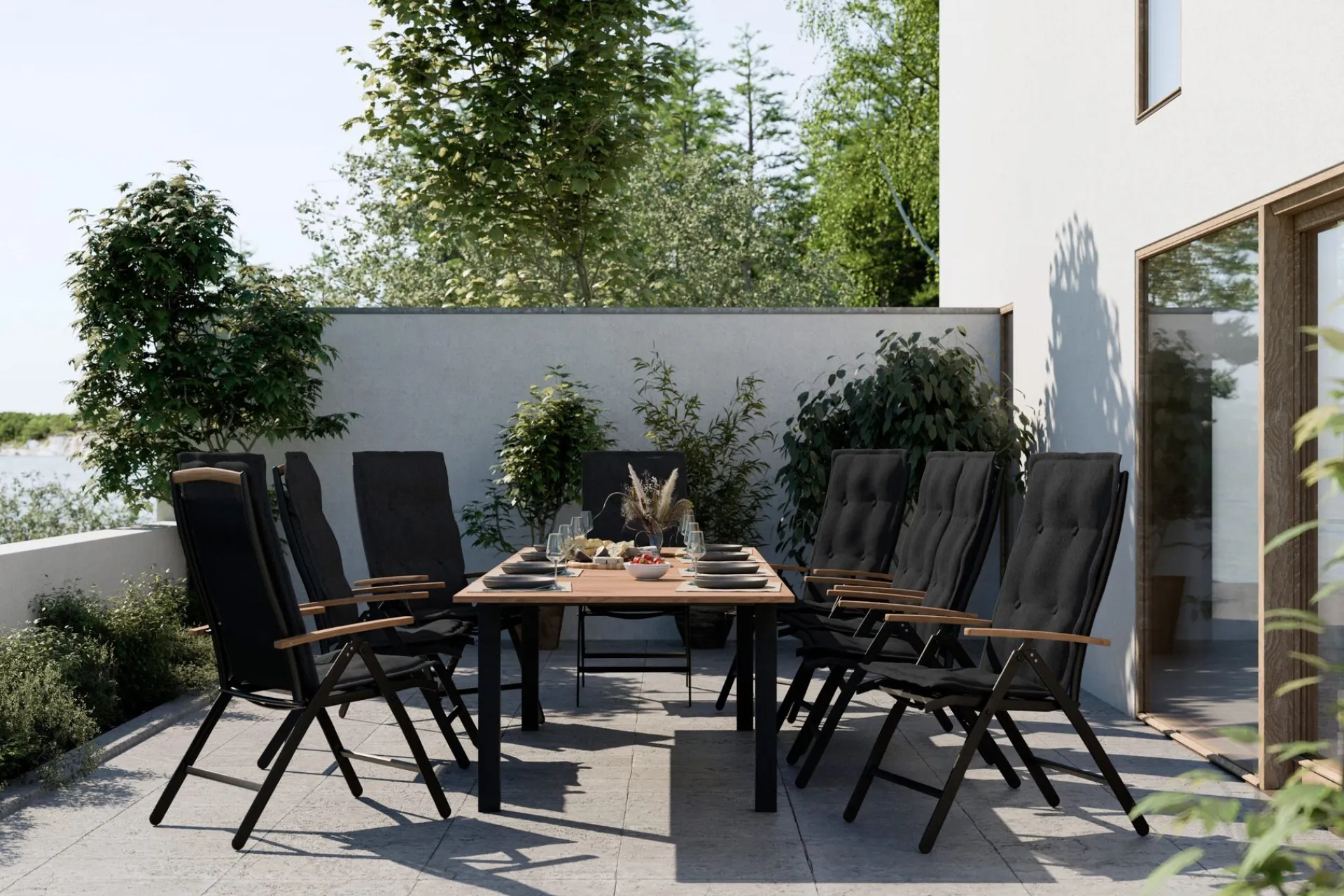 deNoord Loungebord & Sofabord Utendørs-Las Vegas Uttrekkbart Spisebord 152-210x90 cm Svart/Natur