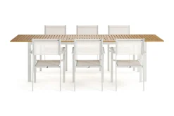 Comfort Garden Spisegrupper Hage-Las Vegas Uttrekkbart Spisebord 220-280 cm med 6 Las Vegas Armstoler Natur,Hvit