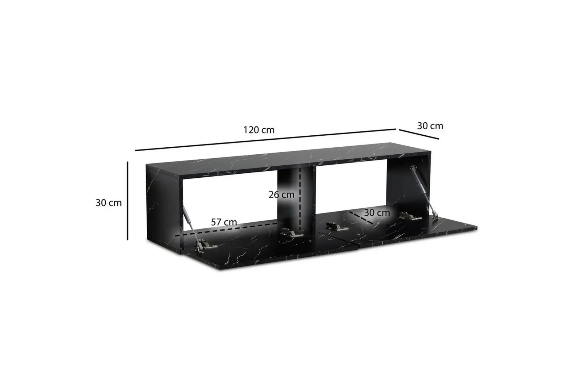 Wohnling Mediestativ & Veggfeste-Lavbord Foliert oppheng med klaffdør Moderne Marmor, , 120 cm Svart