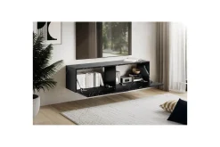 Wohnling Mediestativ & Veggfeste-Lavbord Foliert oppheng med klaffdør Moderne Marmor, , 120 cm Svart