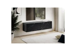 Wohnling Mediestativ & Veggfeste-Lavbord Foliert oppheng med klaffdør Moderne Marmor, , 120 cm Svart