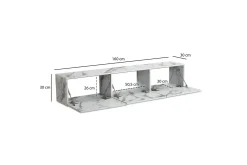 Wohnling Tv-Hylle-Lavbord Foliert oppheng med klaffdør Moderne Marmor, , 160 cm Hvit