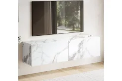 Wohnling Tv-Hylle-Lavbord Foliert oppheng med klaffdør Moderne Marmor, , 120 cm Hvit