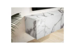 Wohnling Tv-Hylle-Lavbord Foliert oppheng med klaffdør Moderne Marmor, , 120 cm Hvit