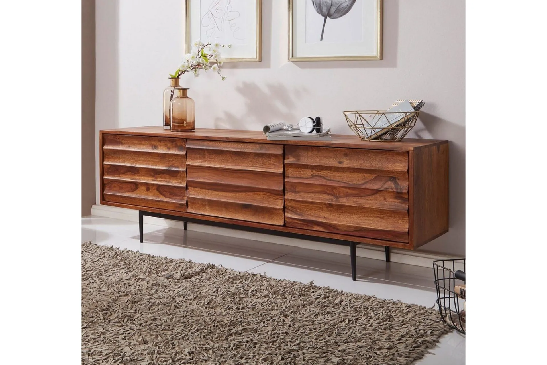 Wohnling Lavbord Heltre med oppbevaring 3 dører landlig stil