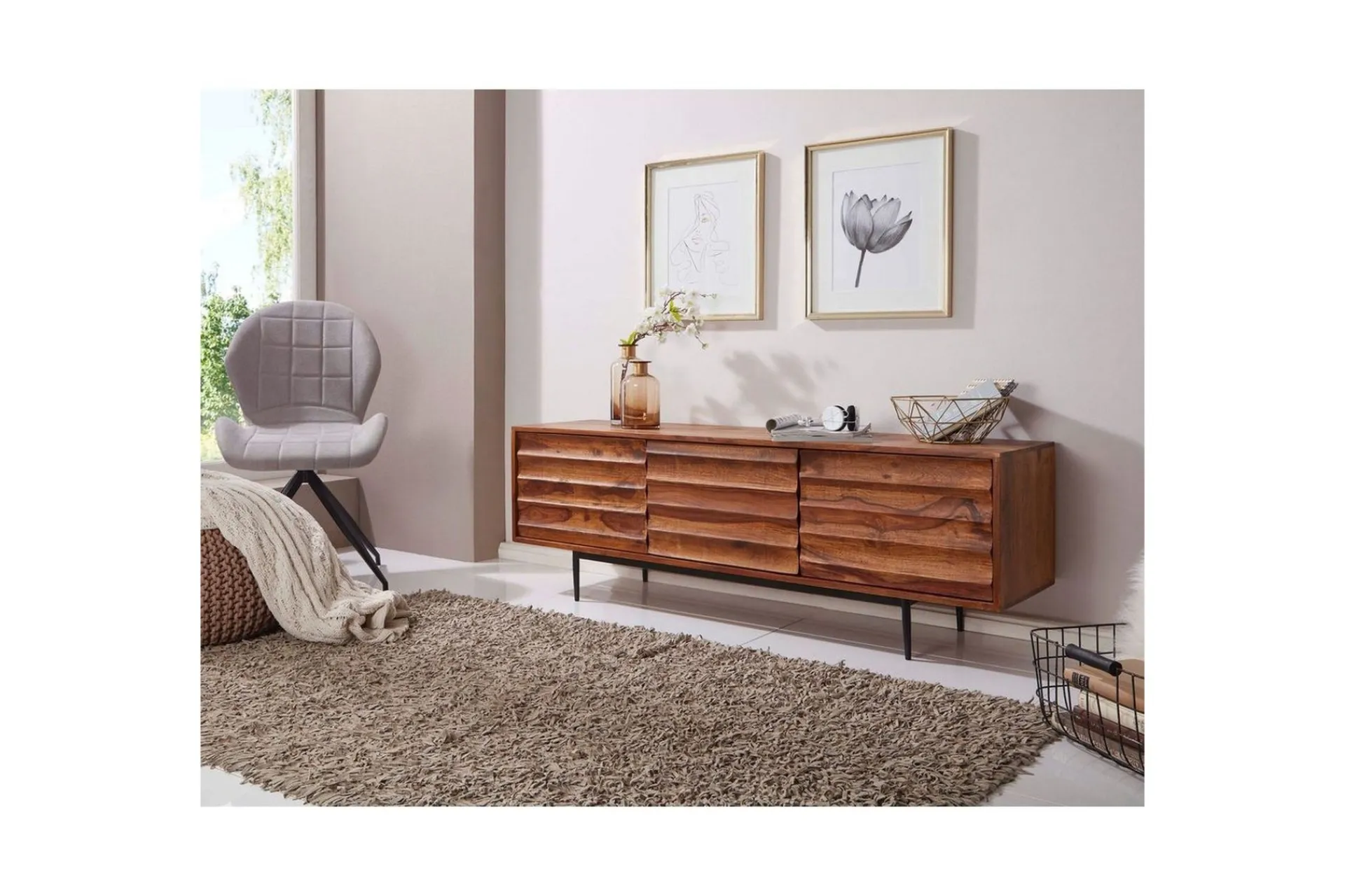Wohnling Lavbord Heltre med oppbevaring 3 dører landlig stil