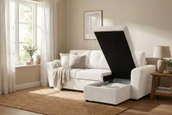 Basic Home Sovesofaer-Leia 3-seters vendbar sovesofa med sjeselong og oppbevaring Beige