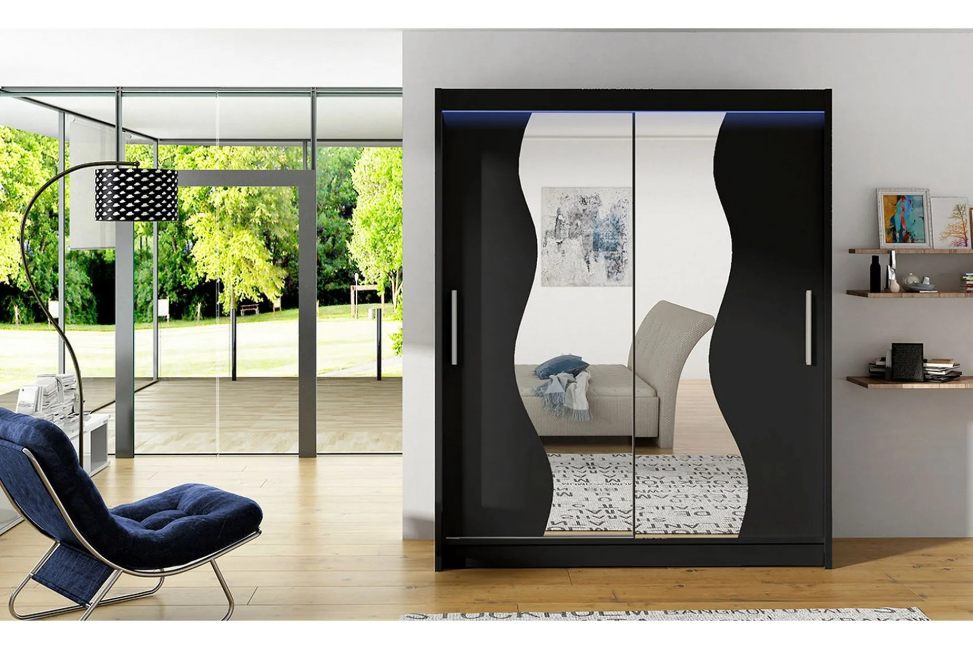 Garderober & Garderobesystem-Leila Garderobe med Speil 150x200 cm Svart