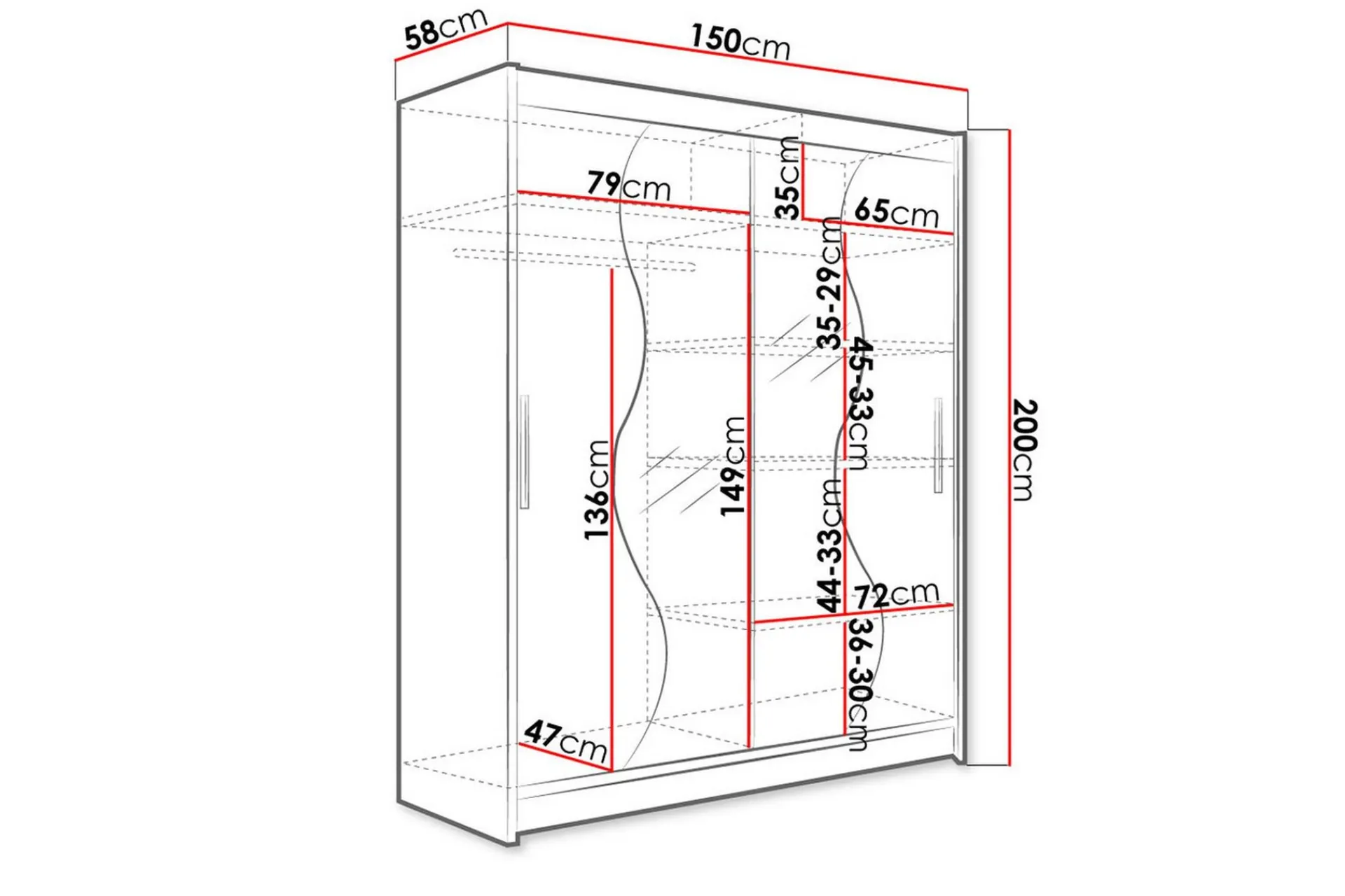 Garderober & Garderobesystem-Leila Garderobe med Speil 150x200 cm Svart