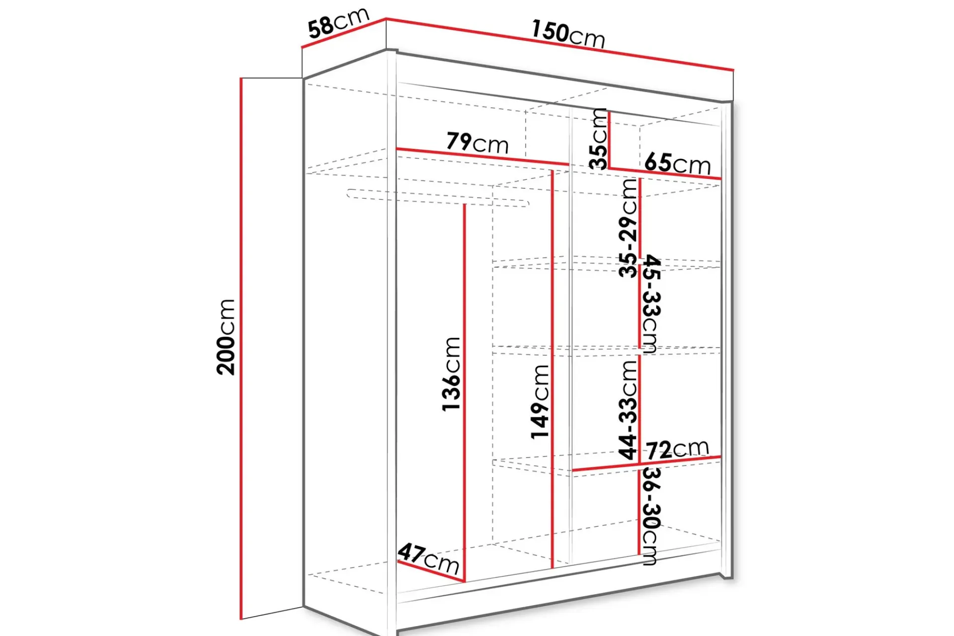 Garderober & Garderobesystem-Leila Garderobeskap med Speil 150x200 cm Hvit