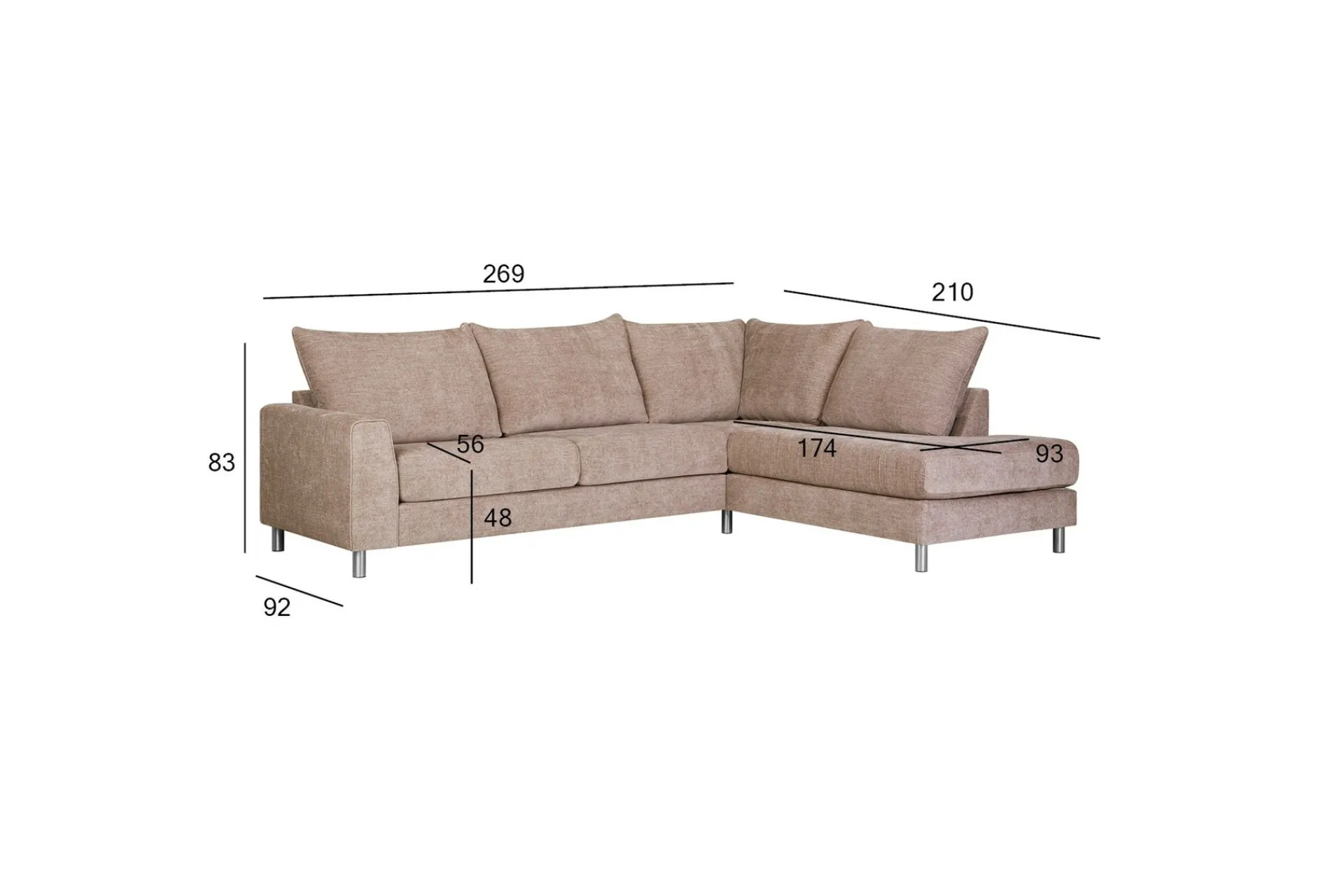 Hjørnesofa-Leila Hjørnesofa med sjeselong høyre Beige