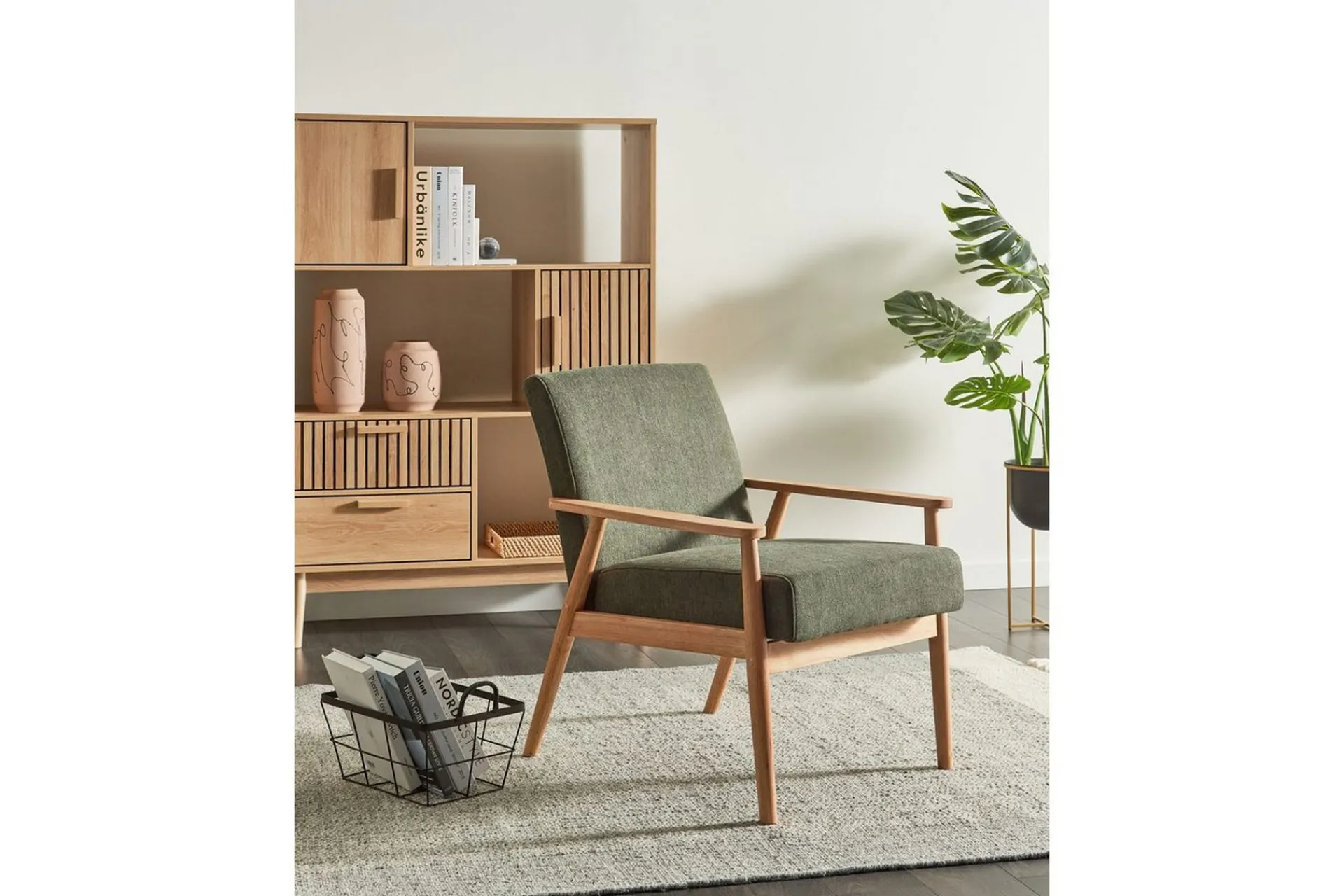 Lenestoler-Lenestol Esrum Grønn/lyst tre, Polyester Grön,Lysfarget tre