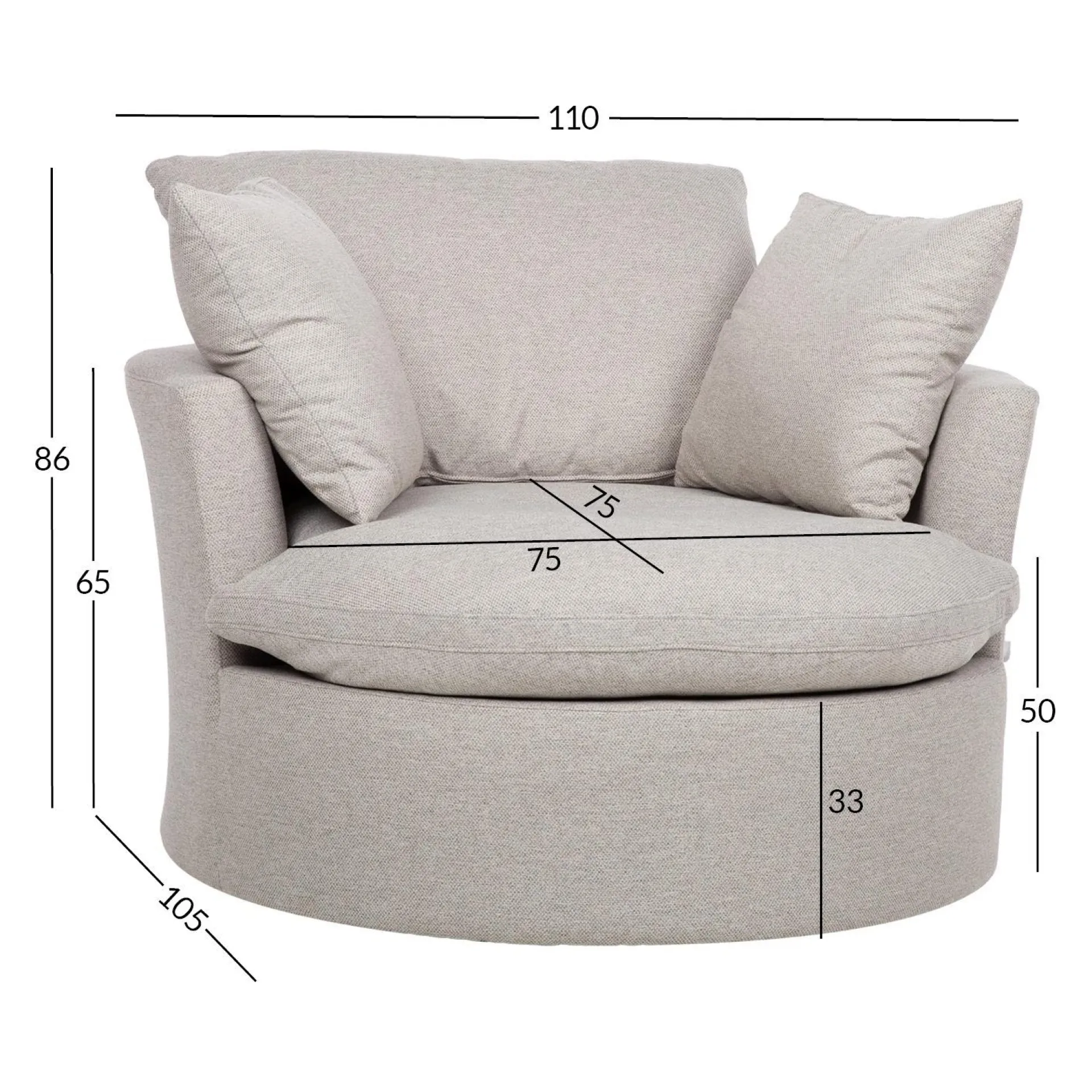 Utelenestoler|Loungemøbler Salg-Lenestol HOME4YOU Fluffy svingbar 110x105x65/86 cm Lys grå