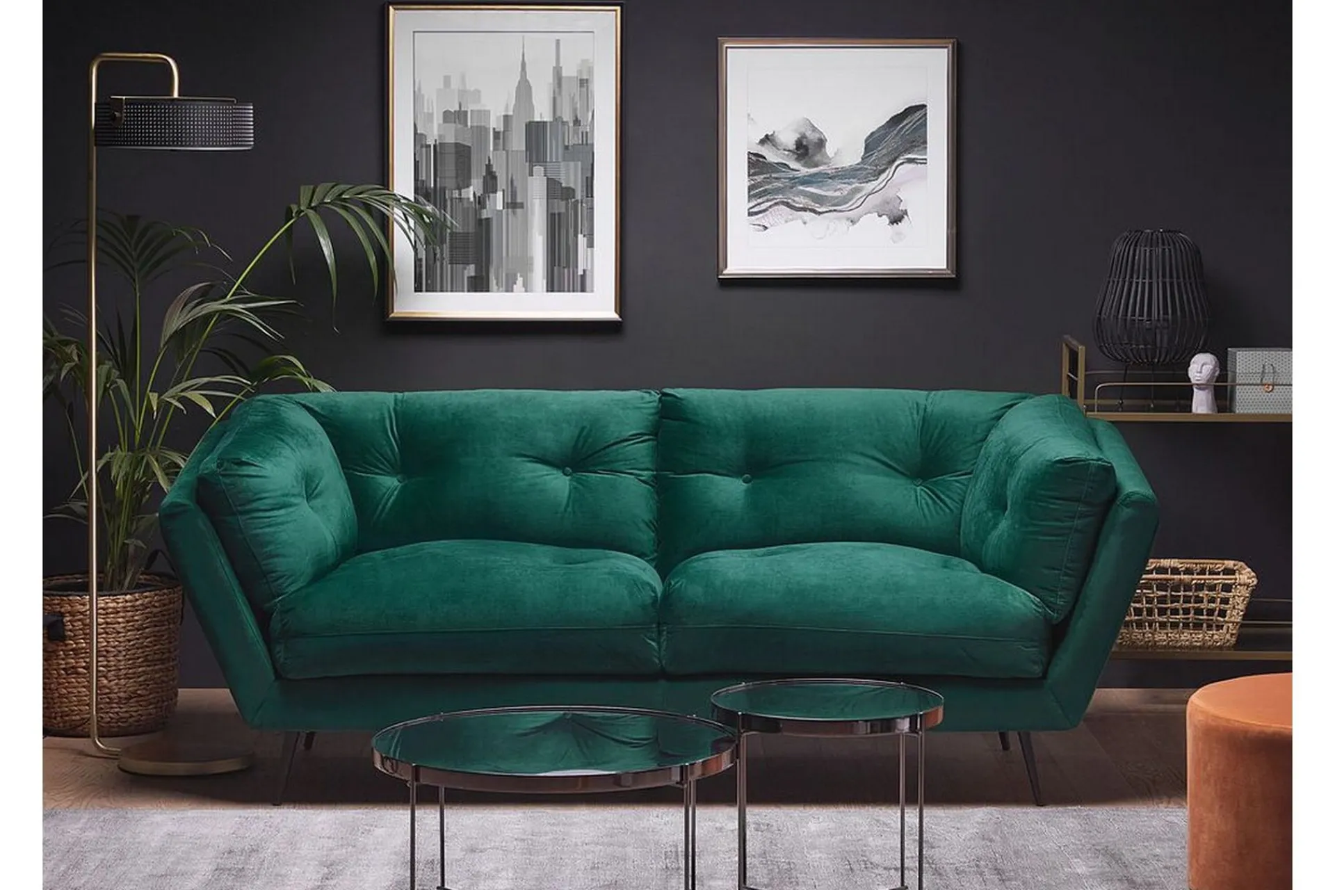 Velour Sofa & Fløyel Sofa-Lenvik 3-seters Sofa Grønn