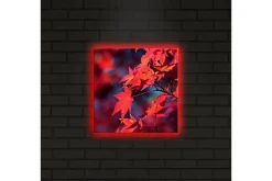 Lerretsbilder|Lerretsbilder-Lerretsbilde med LED-belysning 28x28 cm - Klart rødt lønneblad i høstfarger Flerfärgad