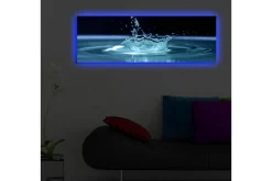 Lerretsbilde med LED-belysning 30x90 cm - Vannsprut som skaper en elegant krusning på overflaten