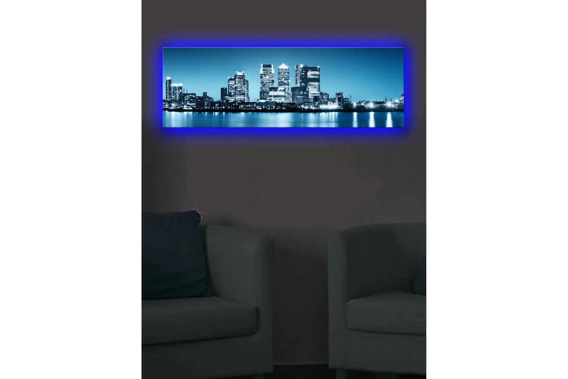 Lerretsbilde med LED-belysning 28x28 cm - Vakker høstscene med et tre og en båt ved en speilblank innsjø