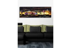 Lerretsbilder|Lerretsbilder-Lerretsbilde med LED-belysning 30x90 cm - Lys utsikt over Las Vegas skyline om natten Flerfärgad
