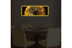 Lerretsbilde med LED-belysning 30x90 cm - Atmosfærisk motiv av en måne bak en silhuett av et tre