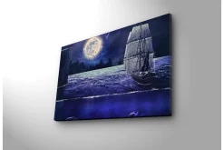 Lerretsbilde med LED-belysning 45x70 cm - Skip som seiler under fullmåne på en stjerneklar natt