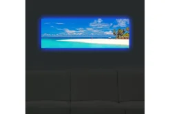 Lerretsbilder|Lerretsbilder-Lerretsbilde med LED-belysning 30x90 cm - Paradisstrand med turkis vann og palmer Flerfärgad