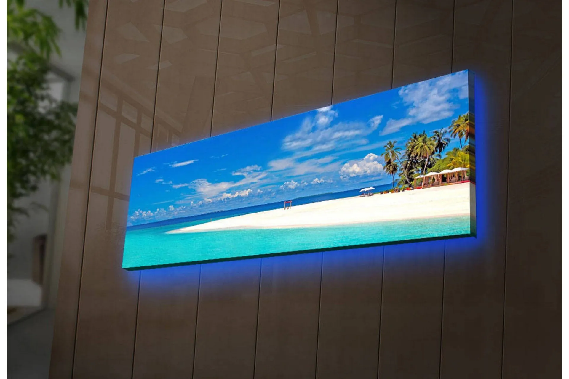 Lerretsbilder|Lerretsbilder-Lerretsbilde med LED-belysning 30x90 cm - Paradisstrand med turkis vann og palmer Flerfärgad