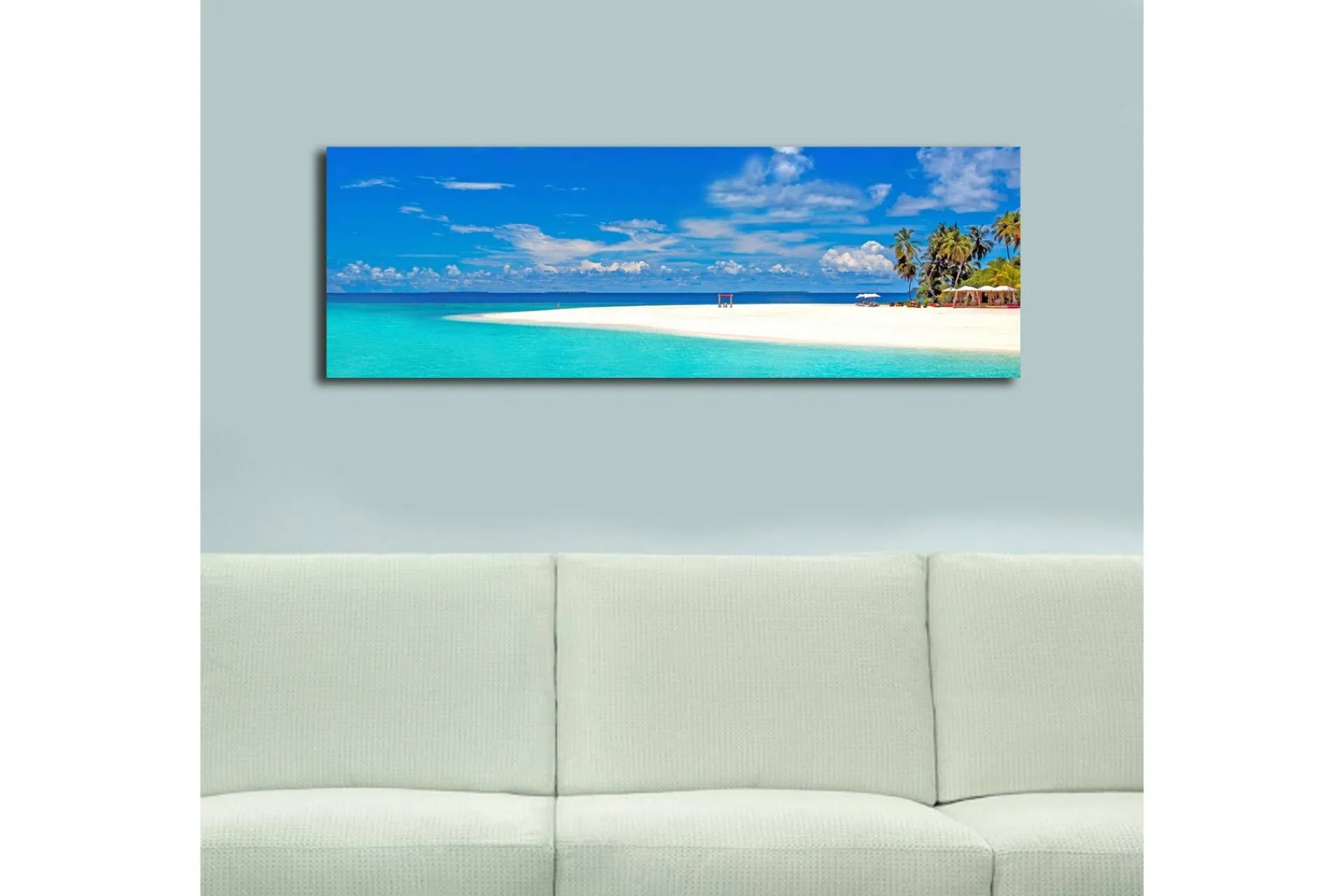 Lerretsbilder|Lerretsbilder-Lerretsbilde med LED-belysning 30x90 cm - Paradisstrand med turkis vann og palmer Flerfärgad