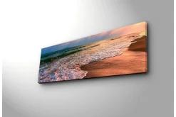 Lerretsbilde med LED-belysning 30x90 cm - Vakker strand med solnedgang og myke bølger